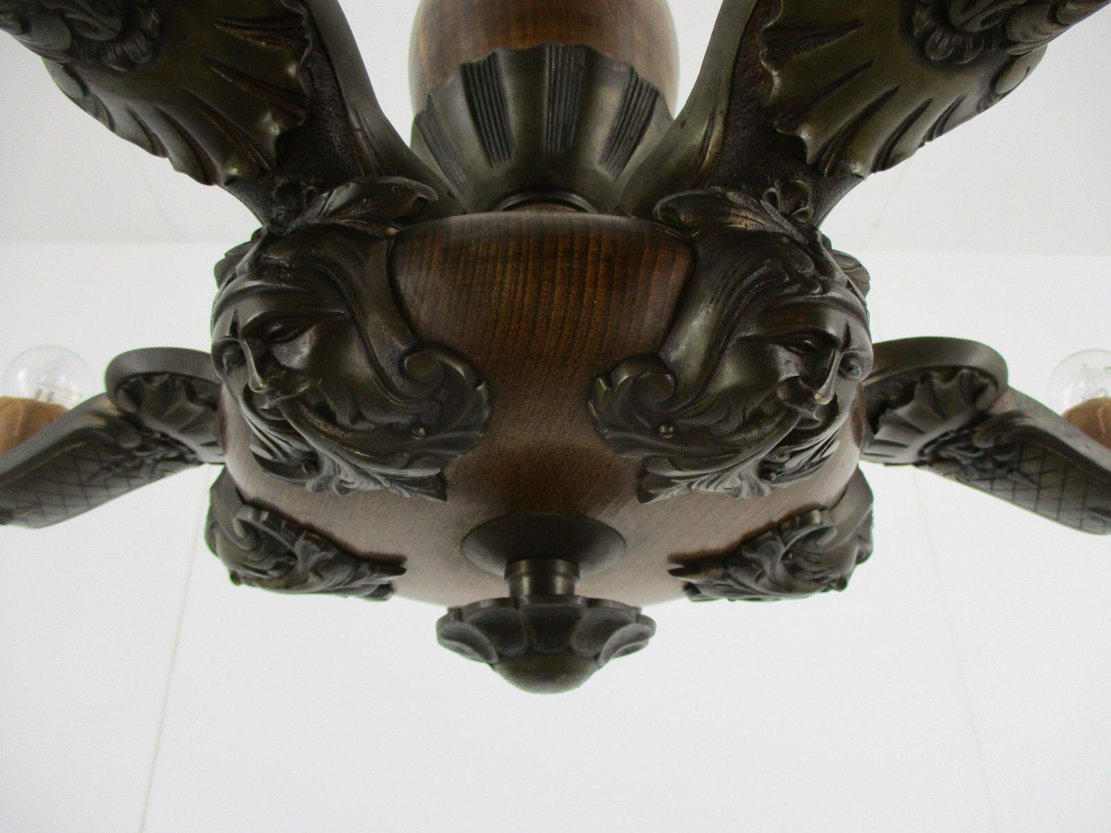 Gothic Ornate Brass  Bronze Wood 5 Lights Chandelier Revival Empire Stunning photo vintage