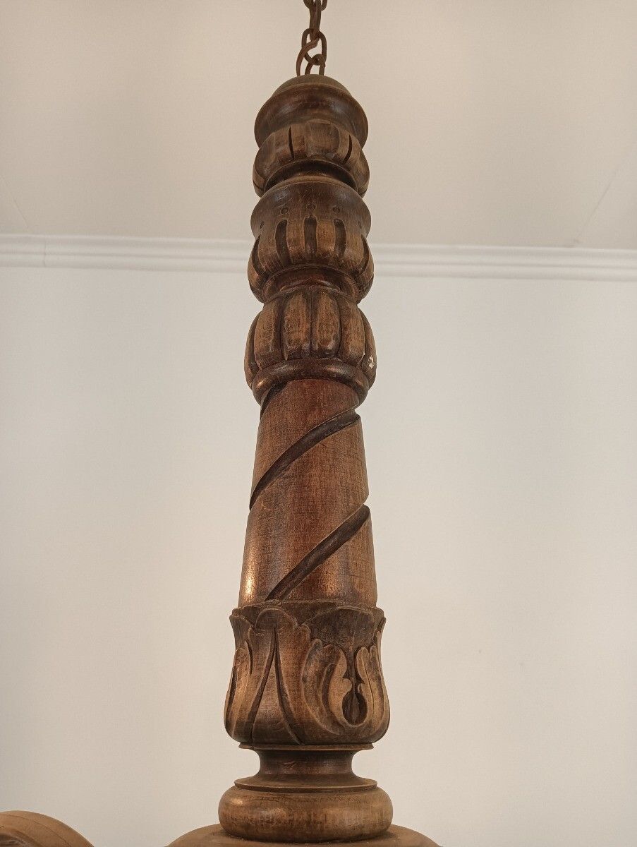Vintage Carved Wood Wooden Chandelier 5 Lights Arm Farmhouse Barn Style photo Lighting