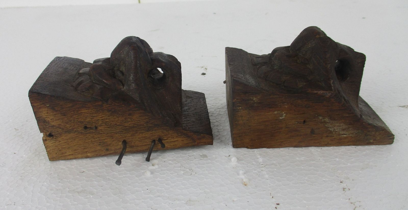 Antique Pair Corbels Hand Carved Wood Architectural Reclaimed Lion Heads Trim photo Home Decor