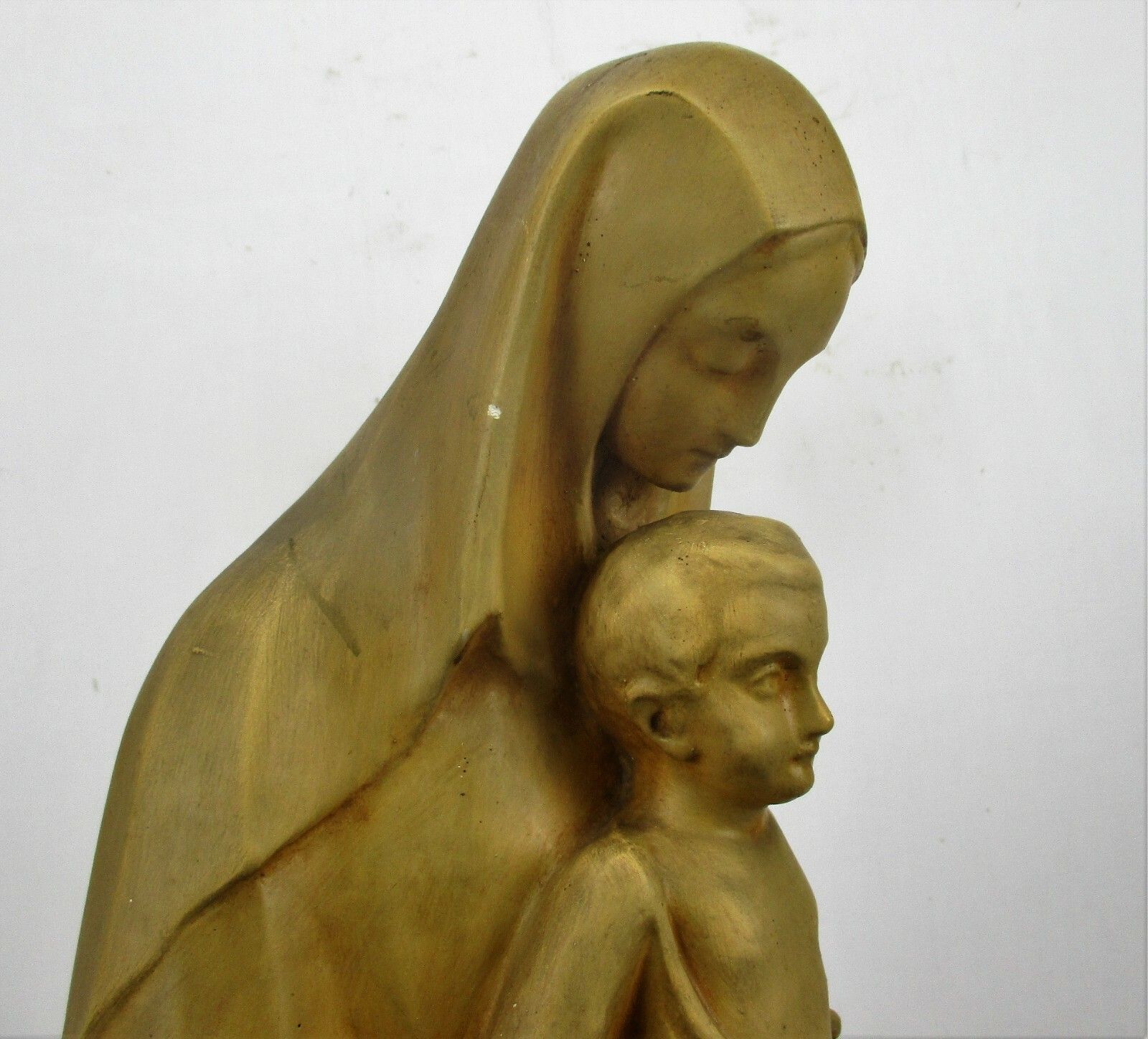 Xl  Art Deco Plaster Statue Virgin Mary Infant Child Madonna Signed Gorgeous photo vinterior