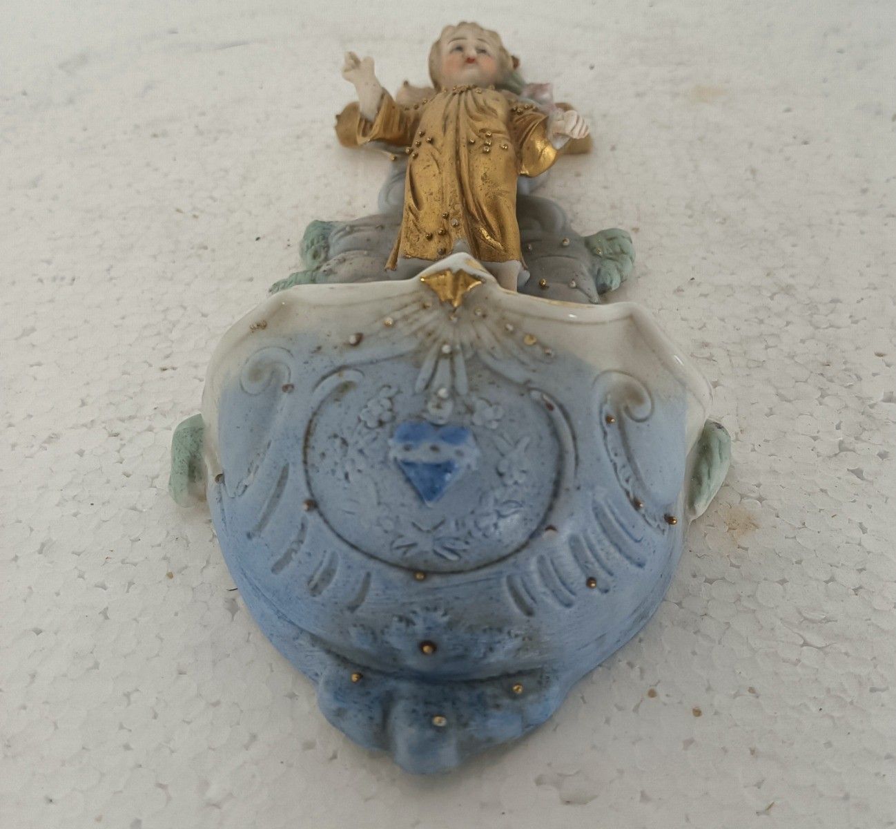 Holy Water Font Vessel Porcelain  Bisque Infant Jesus Lovely Vintage photo Art