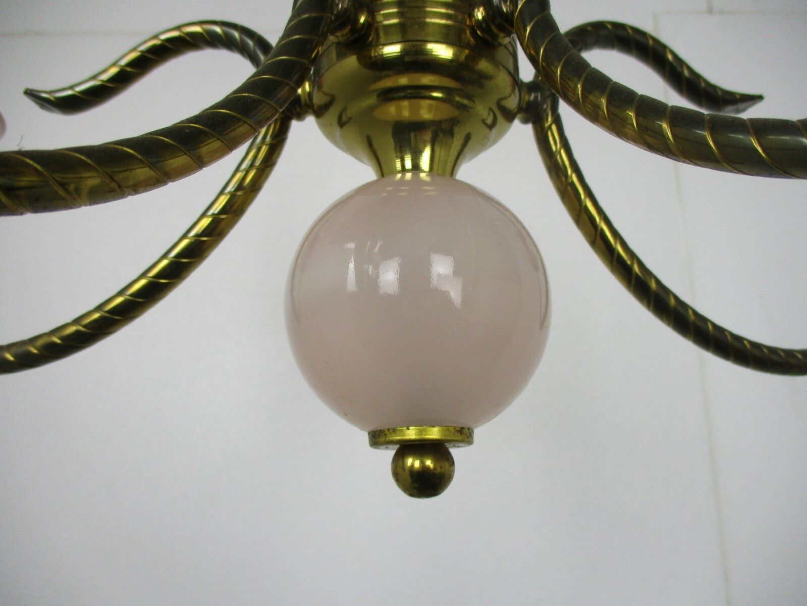 Chandelier Hollywood Regency Romantic 5 Arm Lights Opaline Glass Pink Brass photo 204.0