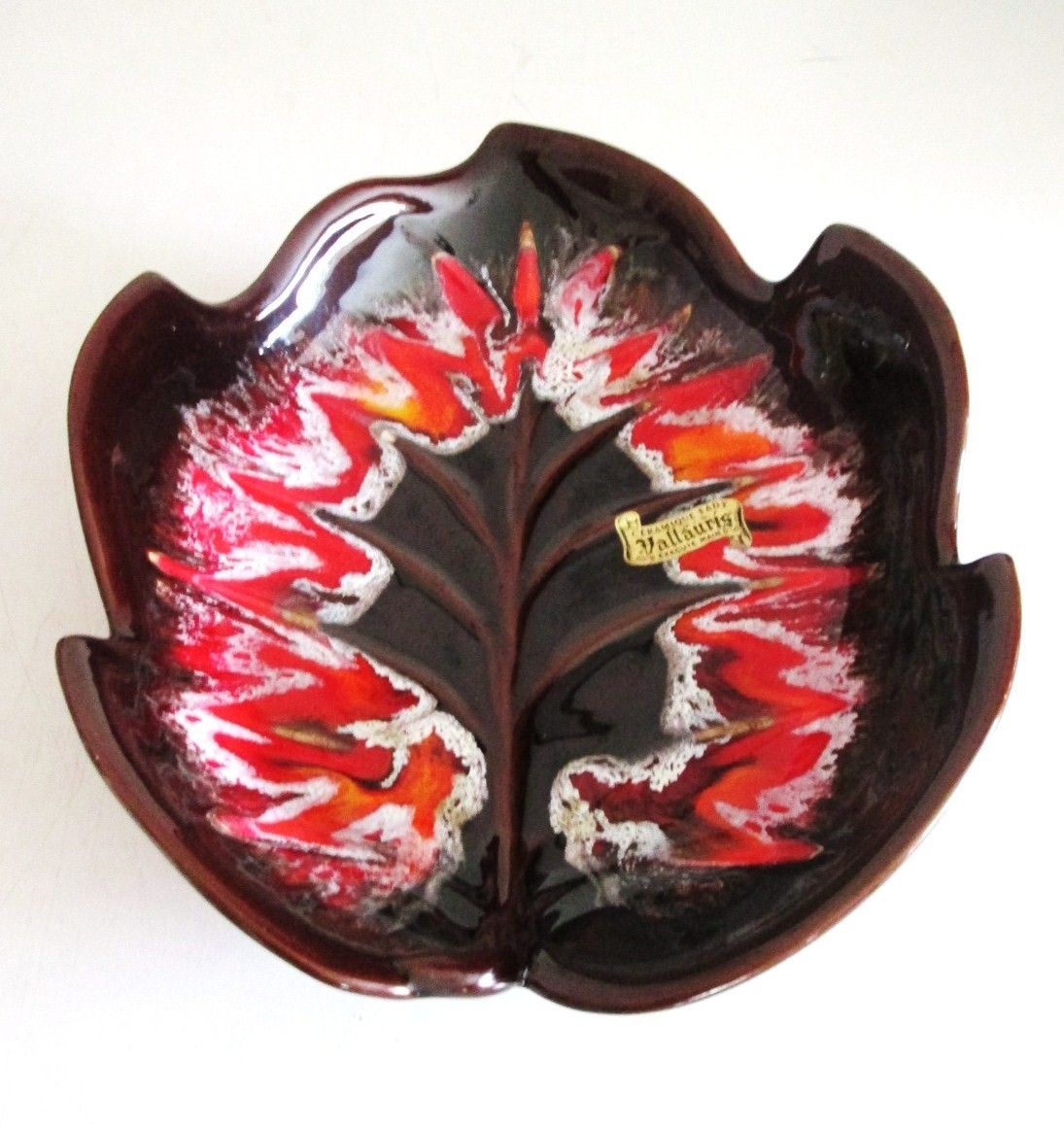 French Vintage Vallauris Leaf Serving Plate Platter Centerpiece Fruit Dish photo Home Decor