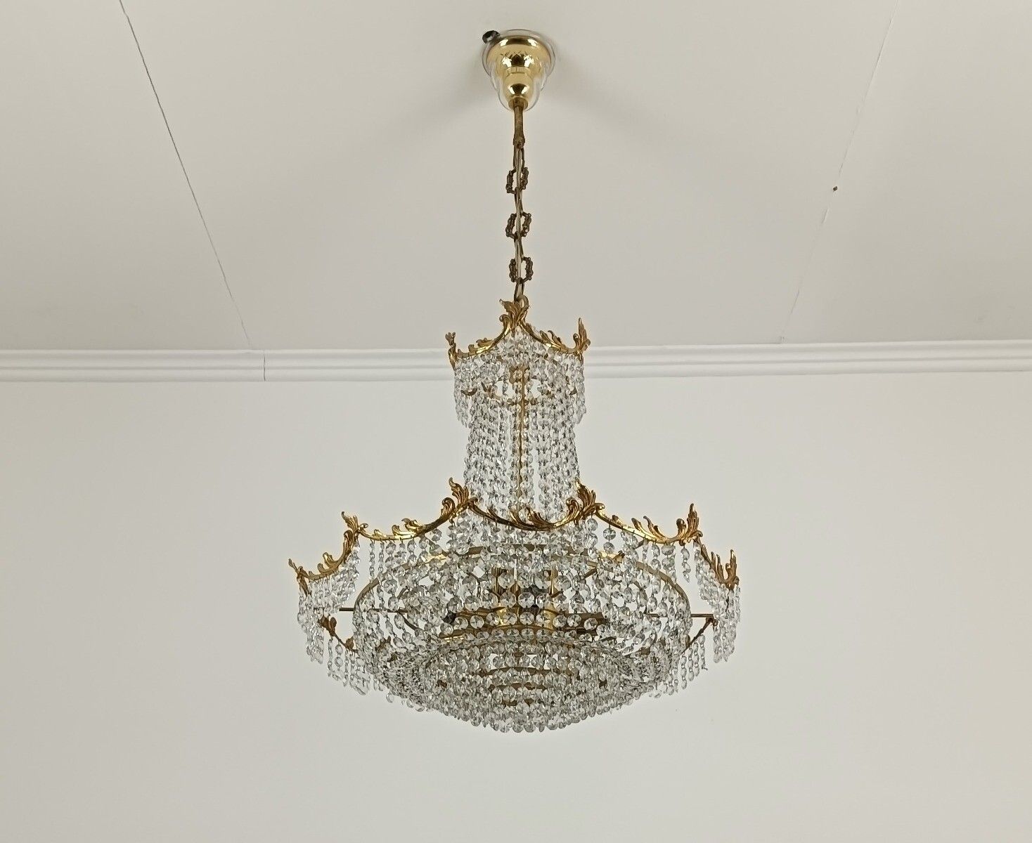 Stunning French Chandelier Bag Wedding Bronze Doré Crystal 9 Lights Ornate Vint photo for sale