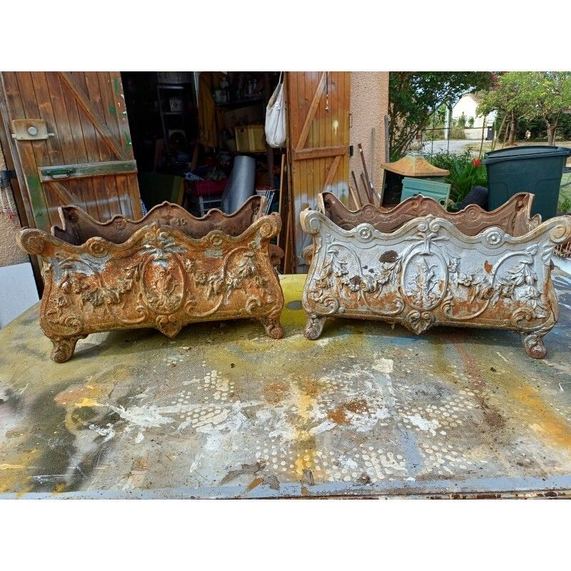 Pair Of Enamelled Cast Iron Planters From 1900 From Charleville Mézières