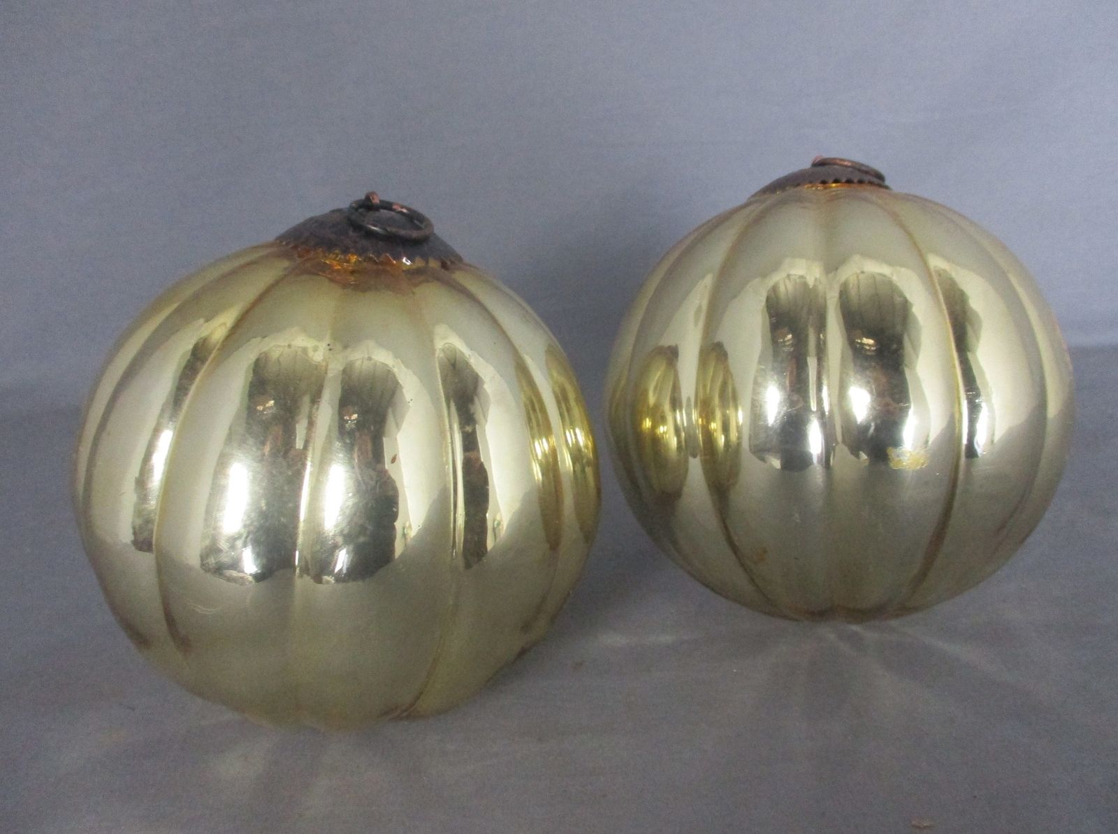 Pair Antique Witch Witches Ball Gold Crackle Glass Ornament Protection photo furniture