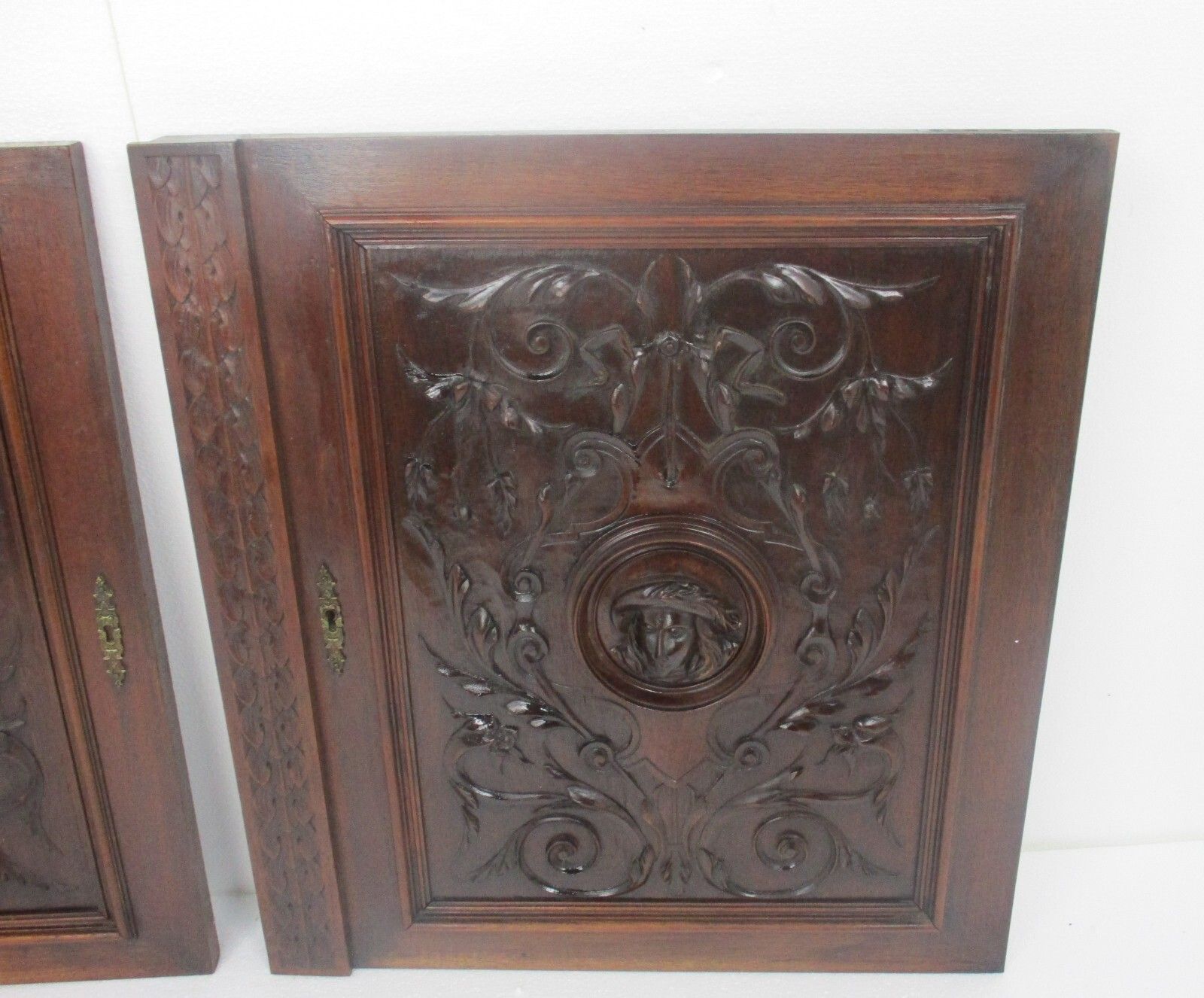 Pair Antique French Hand Carved Oak  Door Panels Reclaimed Architectural Breton photo furniture