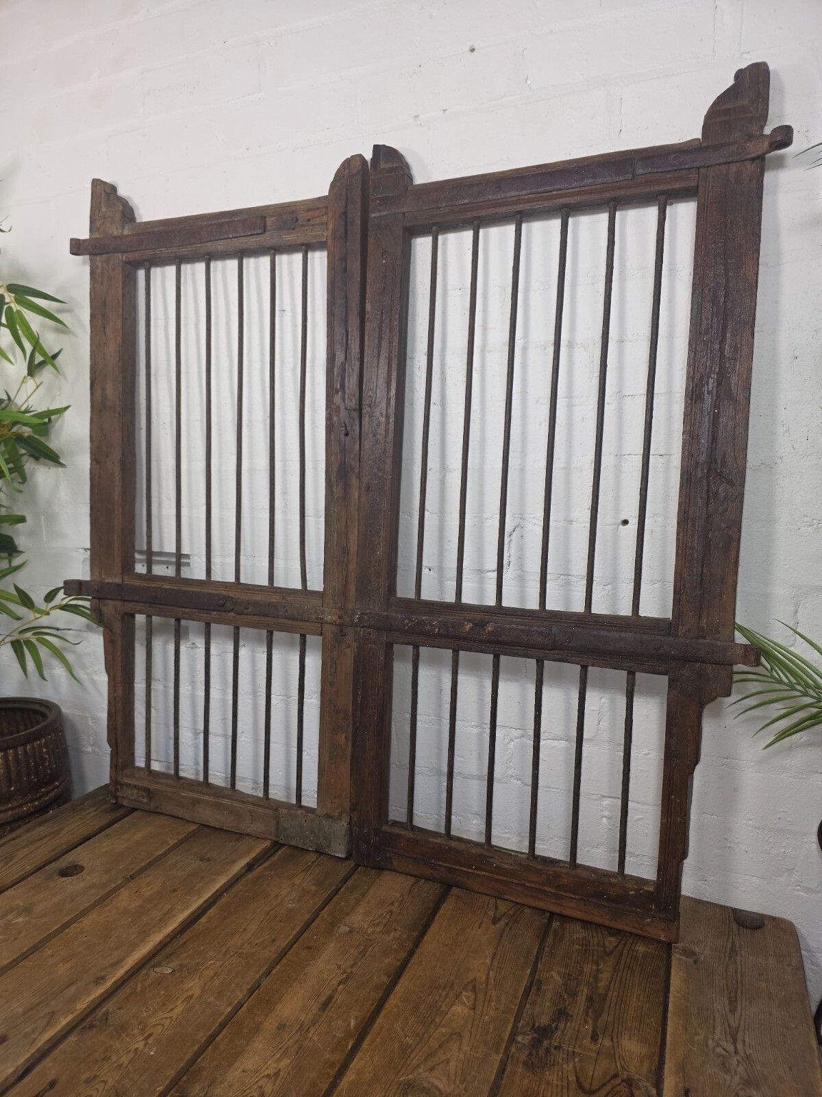 Old Pair Vintage Reclaimed Indian Wooden Iron Saloon Doors Shutters Garden Gates photo furniture
