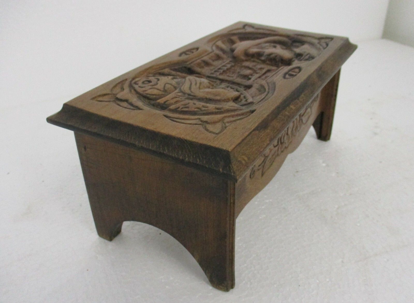 Breton Hand Carved Wooden Music Box Souvenir Beautiful photo for sale