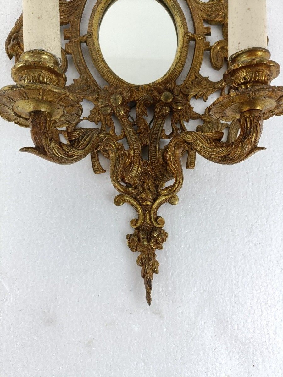 Double Wall Sconce Light Rococo Ornate Brass Angel Women Mythology Gorgous Vinta photo Lighting