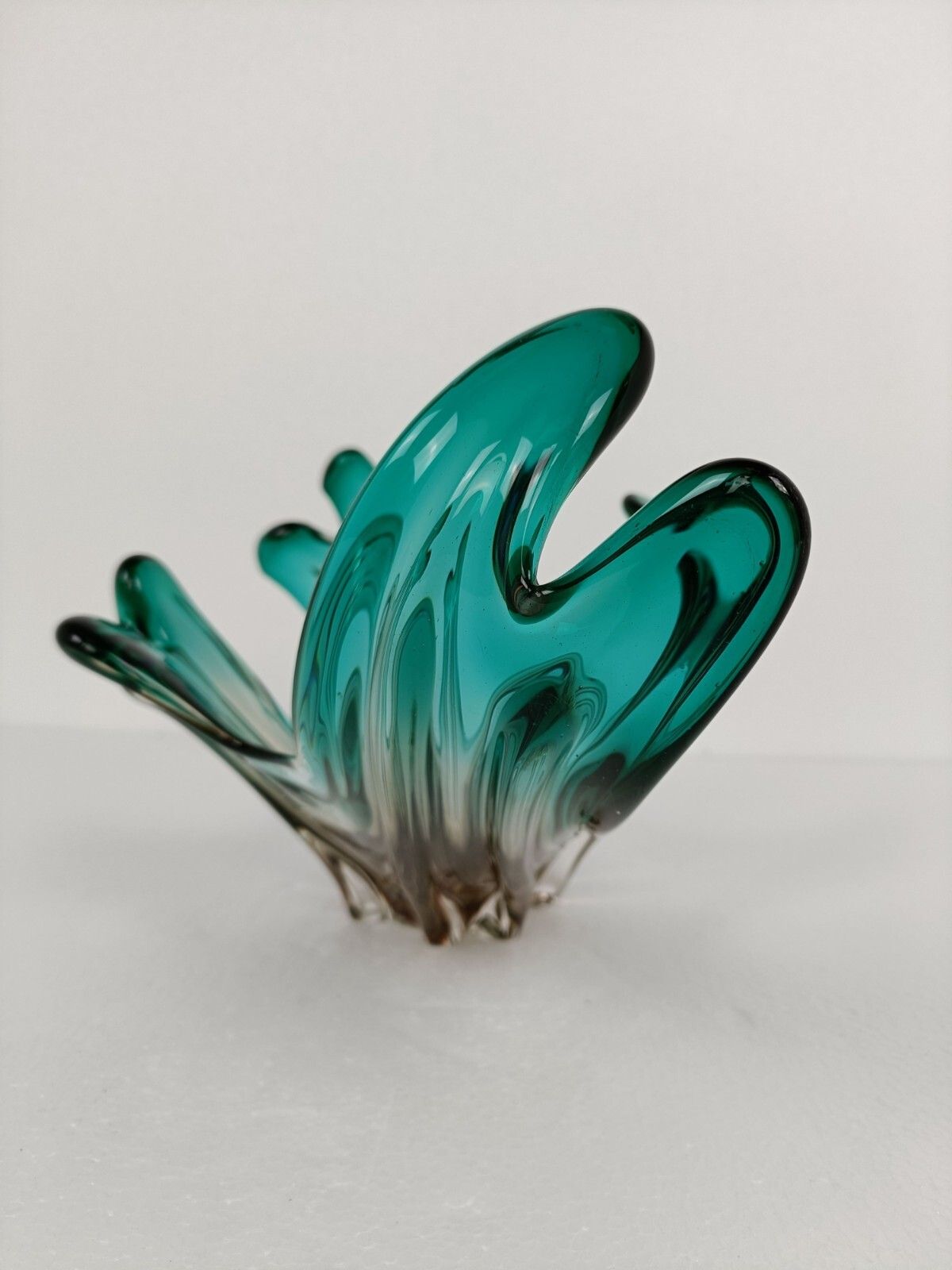 Gorgeous Bowl Dish Centerpiece Brown Green Art Glass Murano Italy Vintage photo 278.0