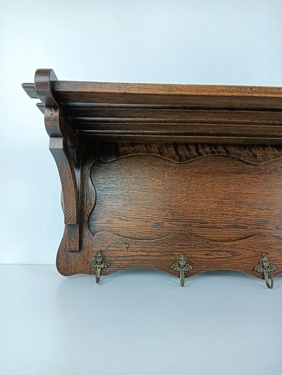 Antique Carved Wooden Wood Coat Hat Rack Kitchen Hallway Storage Beautiful photo for sale