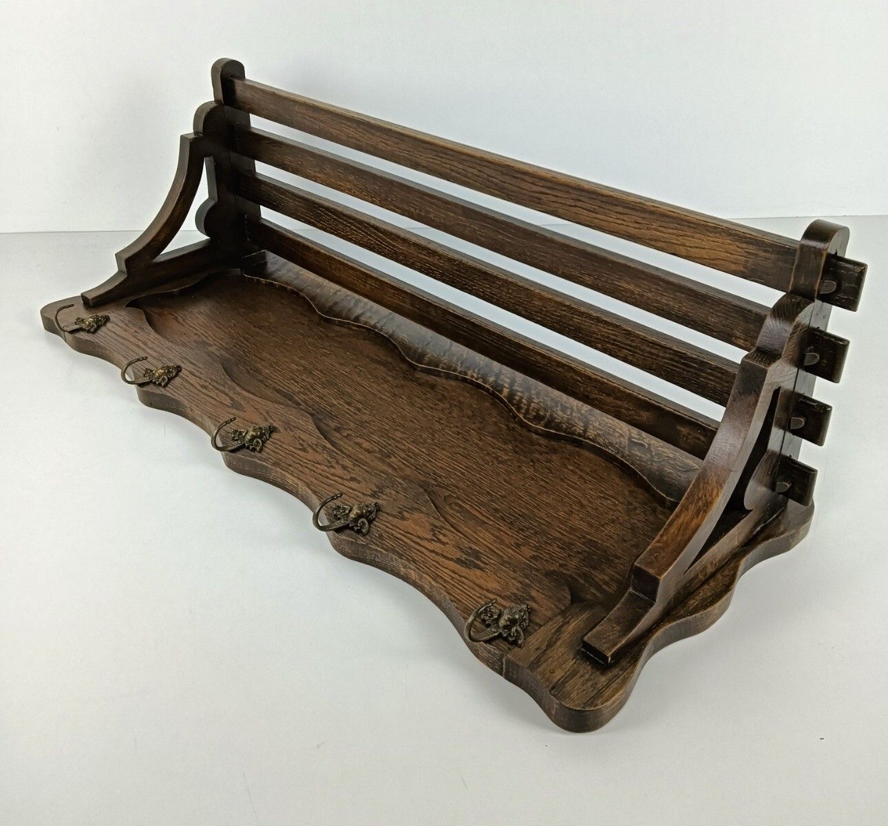 Antique Carved Wooden Wood Coat Hat Rack Kitchen Hallway Storage Beautiful photo vintage