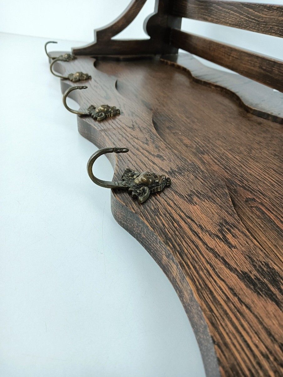 photo furniture Antique Carved Wooden Wood Coat Hat Rack Kitchen Hallway Storage Beautiful