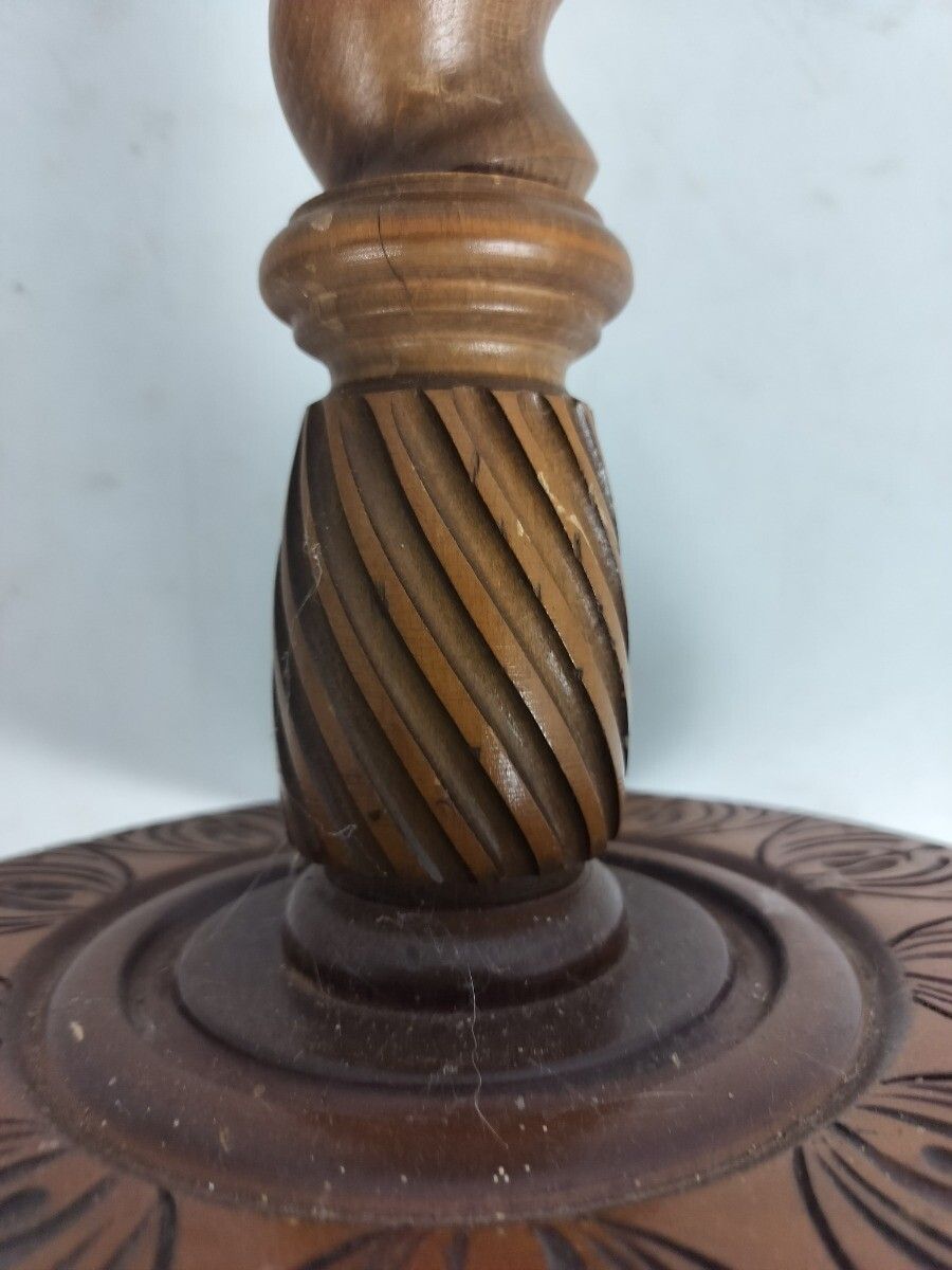 Ornate Hand Carved Wooden Barley Twist Pedestal Plant Stand Side Table Farmhouse photo buy