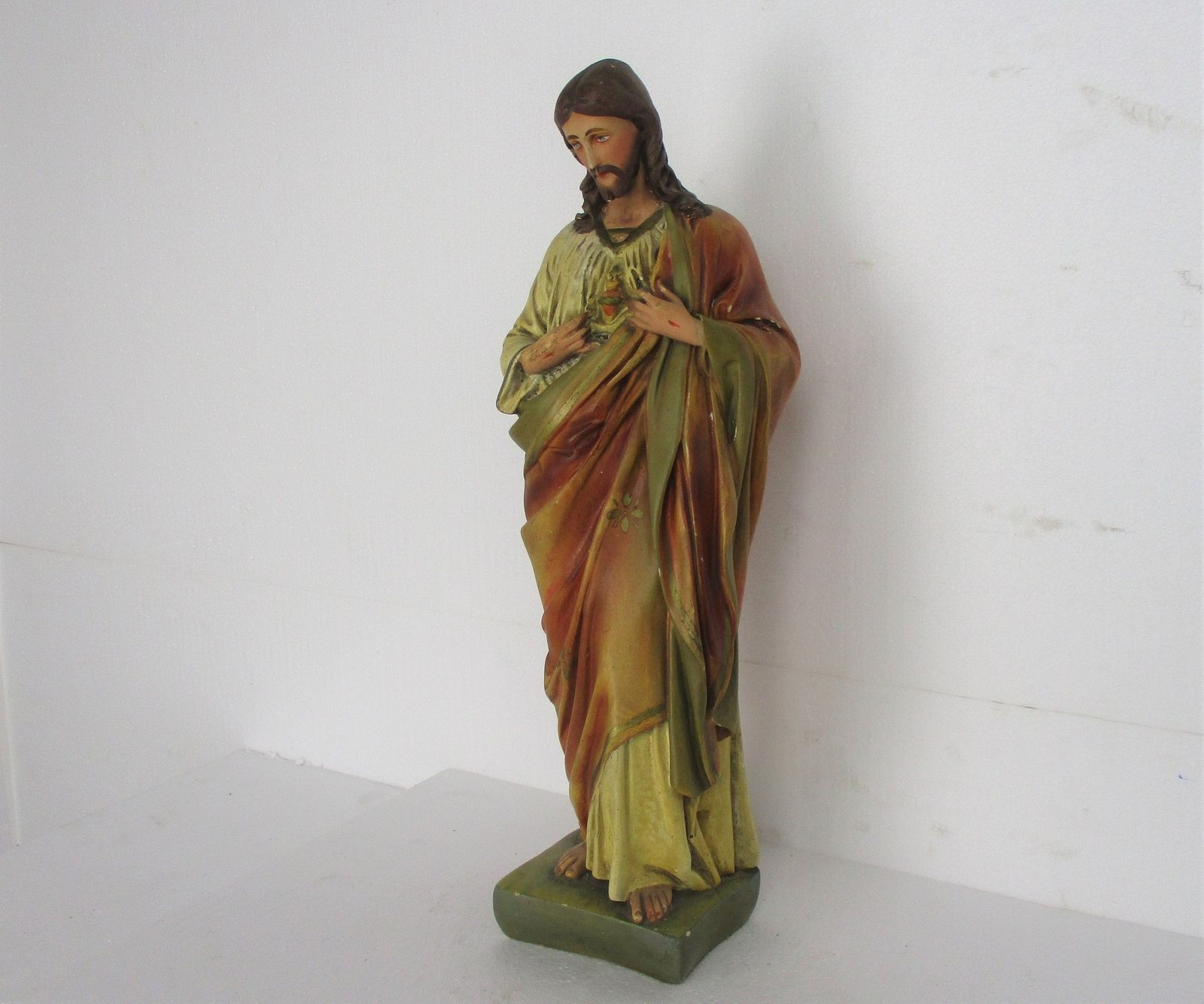 Antique Altar Statue Jesus Christ Savior Sacred Heart Neo Gothic 1900 Plaster Po photo for sale