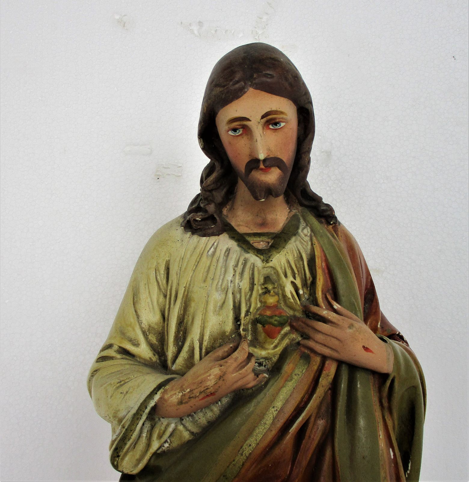 Antique Altar Statue Jesus Christ Savior Sacred Heart Neo Gothic 1900 Plaster Po photo Art