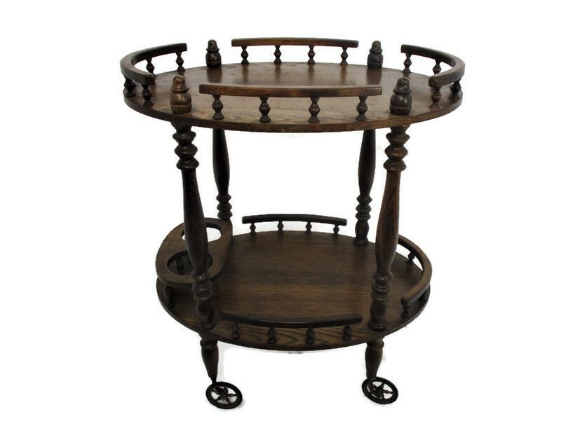 Bar Cocktail Tea Garden Cart Trolley Mid Century Modern Kitchen Island Wood