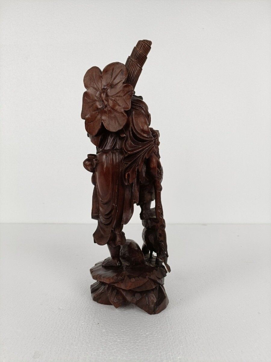 Chinese Rosewood Hand Carved Wooden Figurine Sculpture Traveler With Bird photo Home Decor