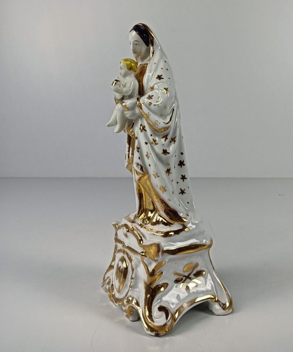 Antique Vieux Paris Figurine Statue Virgin Mary Madonna With Infant Bisque 19th photo 263.0