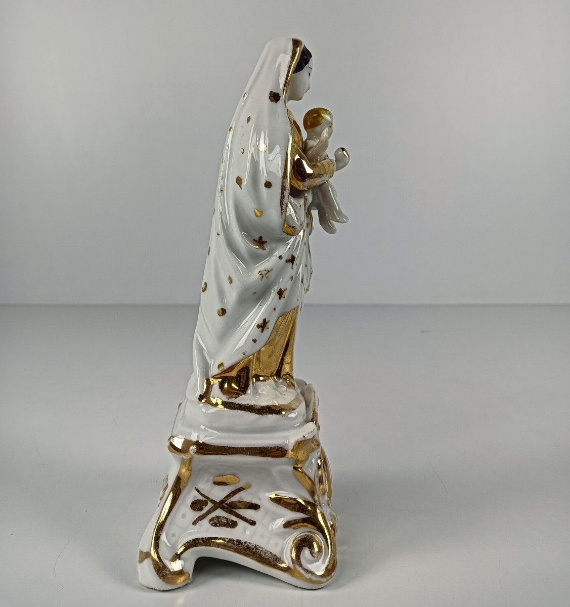 Antique Vieux Paris Figurine Statue Virgin Mary Madonna With Infant Bisque 19th photo vinterior