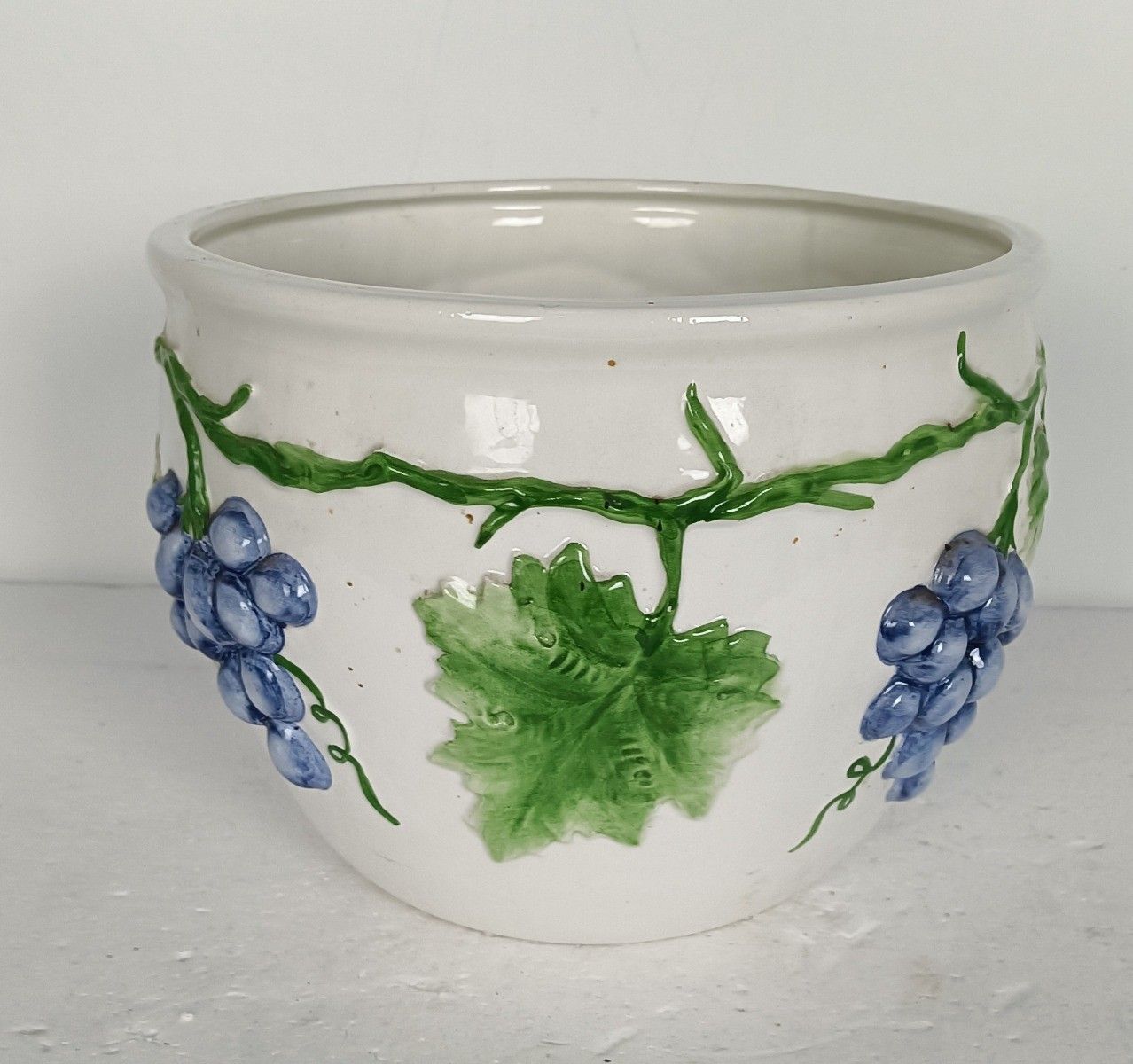 Beautiful  Ceramic Vintage Planter Cachepot Indoor Retro Grapes Leafs photo for sale