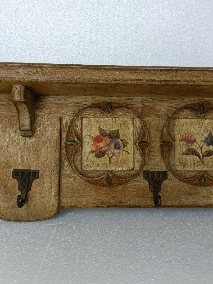 Xl Coat Rack Hat Rack Kitchen Rack, Hand Carved Wood, Ornate,  Hand Painted,  Ha photo vinterior