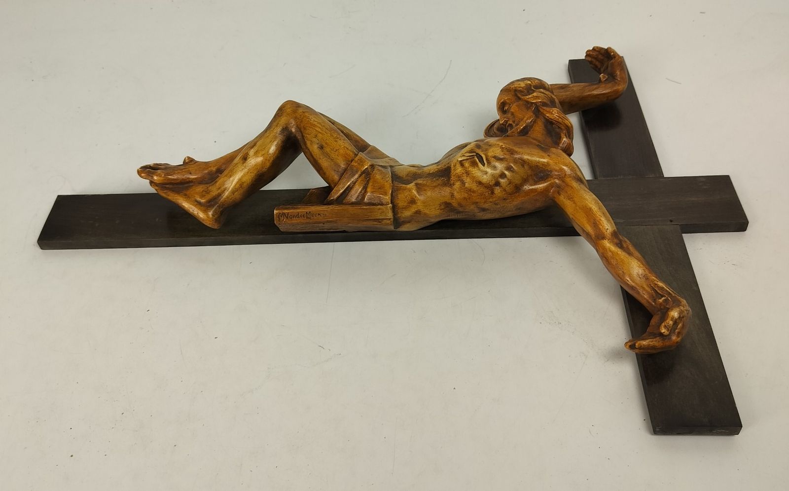 Xl Wood Hanging Crucifix Plaster Hand Made Corpus Van Der Meeren Very Dramatic photo furniture