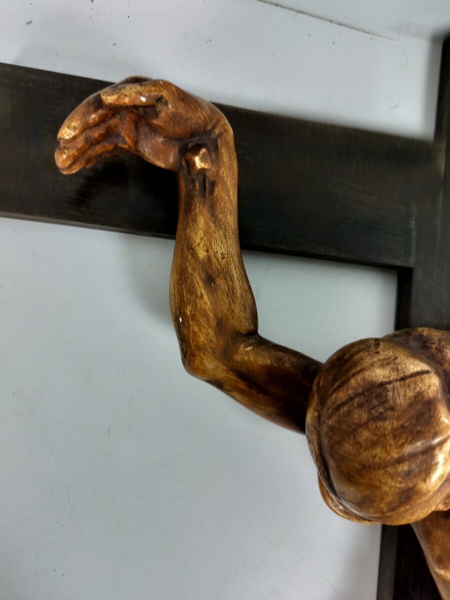 Xl Wood Hanging Crucifix Plaster Hand Made Corpus Van Der Meeren Very Dramatic photo Home Decor