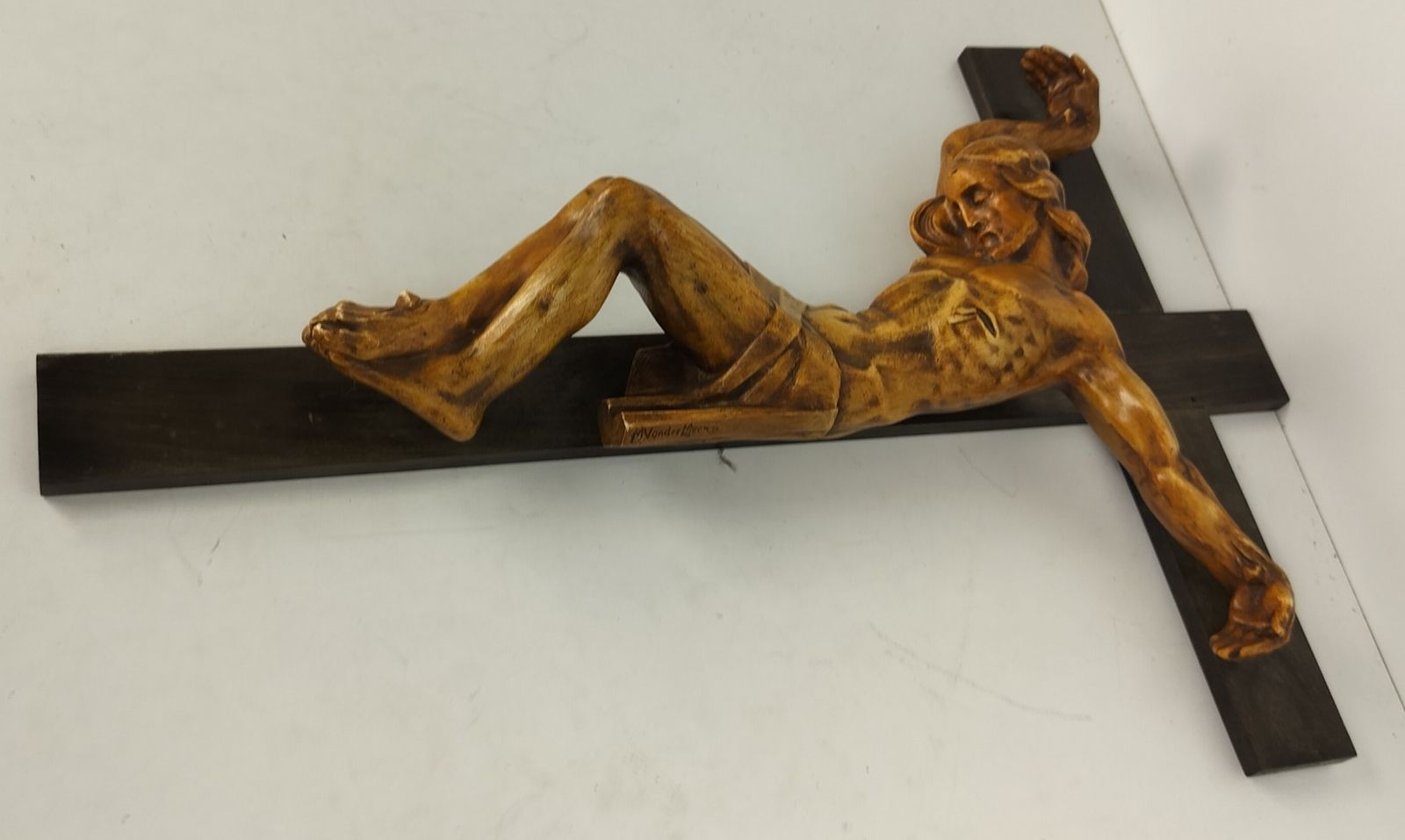 photo for sale Xl Wood Hanging Crucifix Plaster Hand Made Corpus Van Der Meeren Very Dramatic
