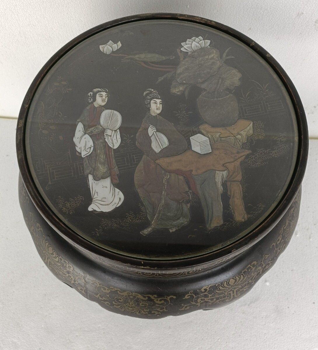 Chinese Antique Round Table Ornate Wood Carved Wood Inlay Side Bonsai Table Gorg photo buy