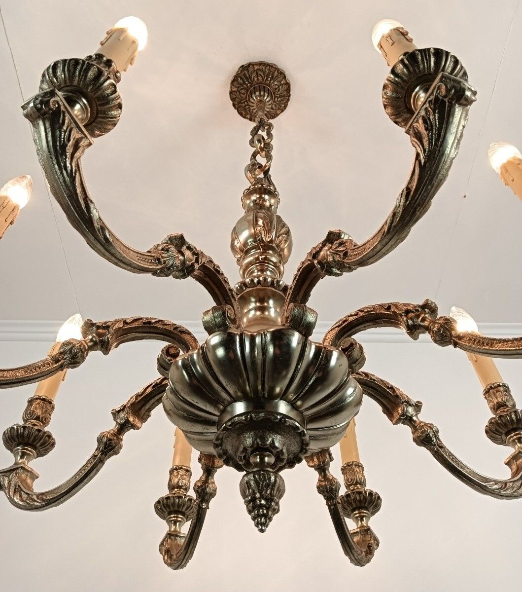 Silver Plated Bronze French Chandelier 8 Lights Arm Gorgeous Vintage Stylish photo vintage