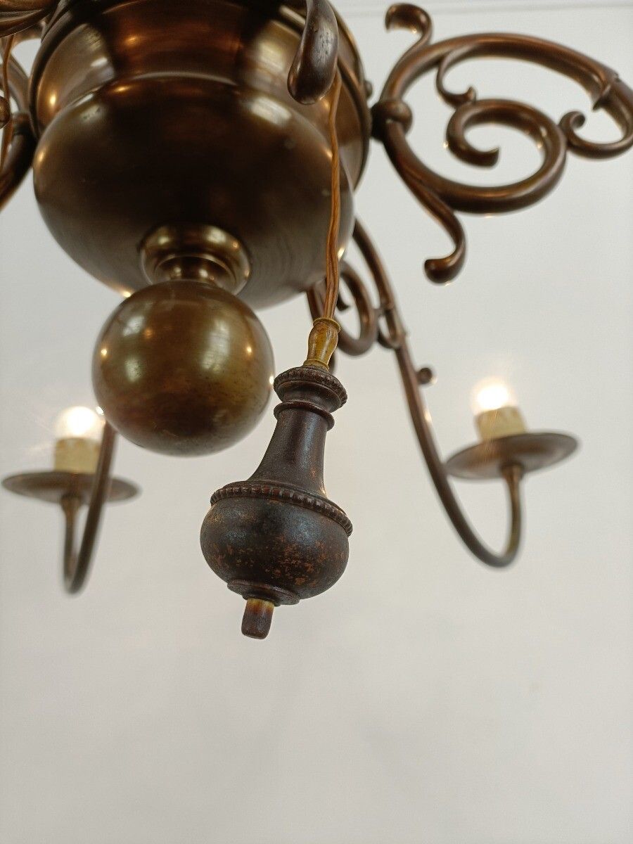Extremely Rare Dutch Flemish Chandelier Bronze 9 Lights Barn Farmhouse Style Vin photo vinterior