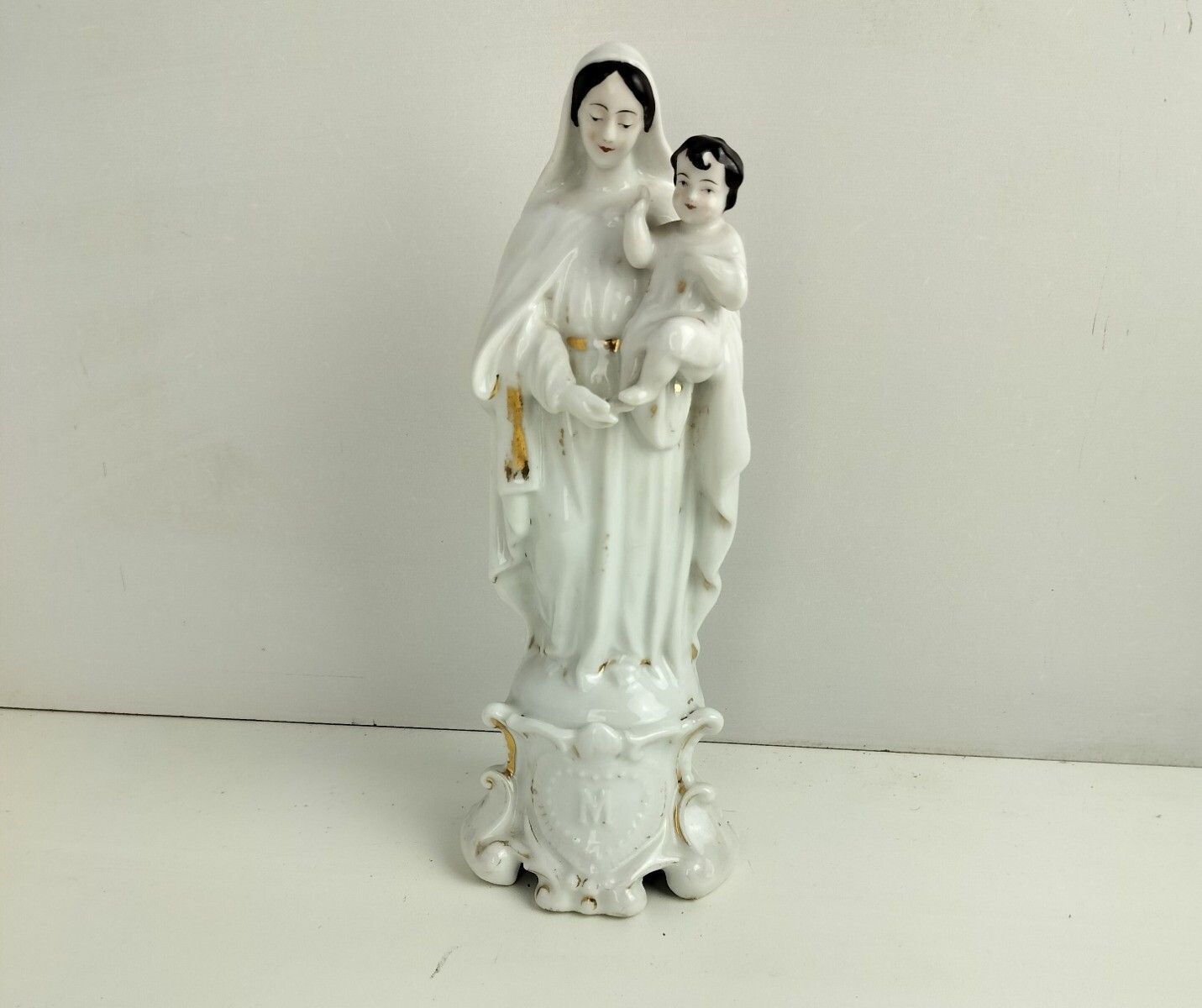 Large Antique 1900 Vieux Paris Porcelain Bisque Statue Virgin Mary Madonna With photo furniture