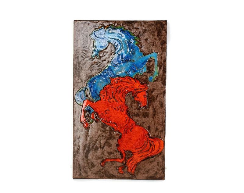 Ruscha Horses Red Blue Fat Lava Germany Space Age Pop Art Psychedelic Wall Tile