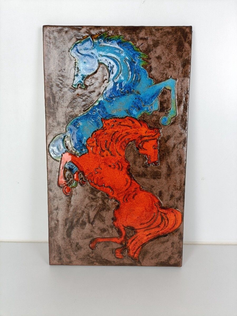 Ruscha Horses Red Blue Fat Lava Germany Space Age Pop Art Psychedelic Wall Tile photo furniture
