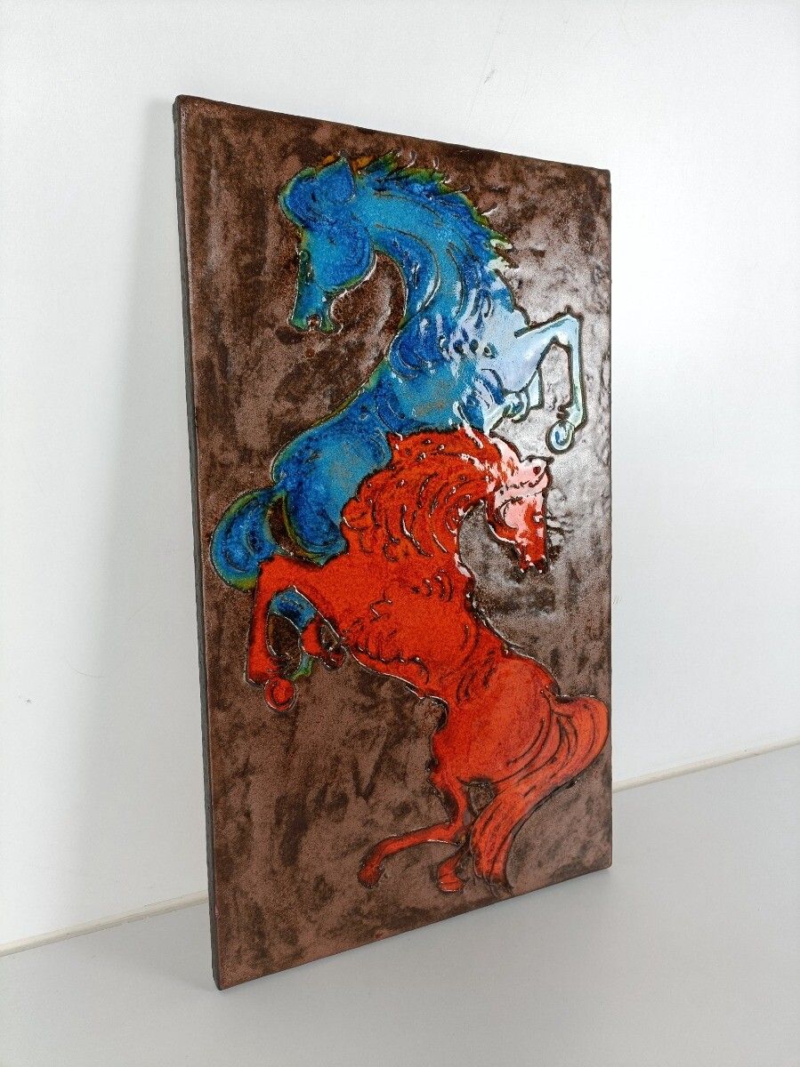 Ruscha Horses Red Blue Fat Lava Germany Space Age Pop Art Psychedelic Wall Tile photo Art