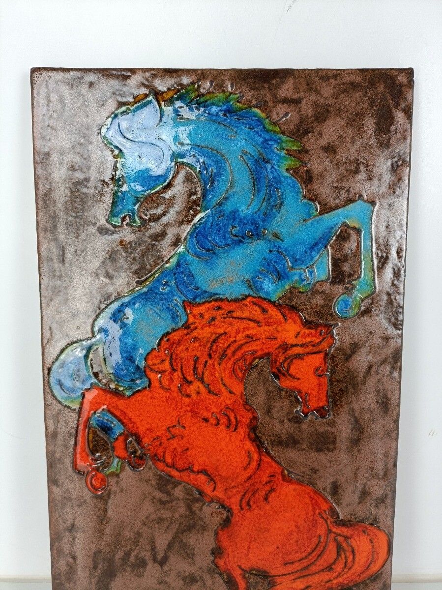 Ruscha Horses Red Blue Fat Lava Germany Space Age Pop Art Psychedelic Wall Tile photo vinterior