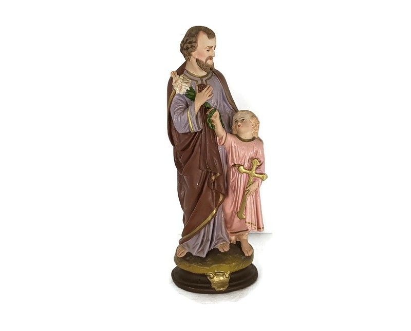 Statue Saint Joseph Protector Of Homes Infant Jesus Statue Neo Gothic Antique Po