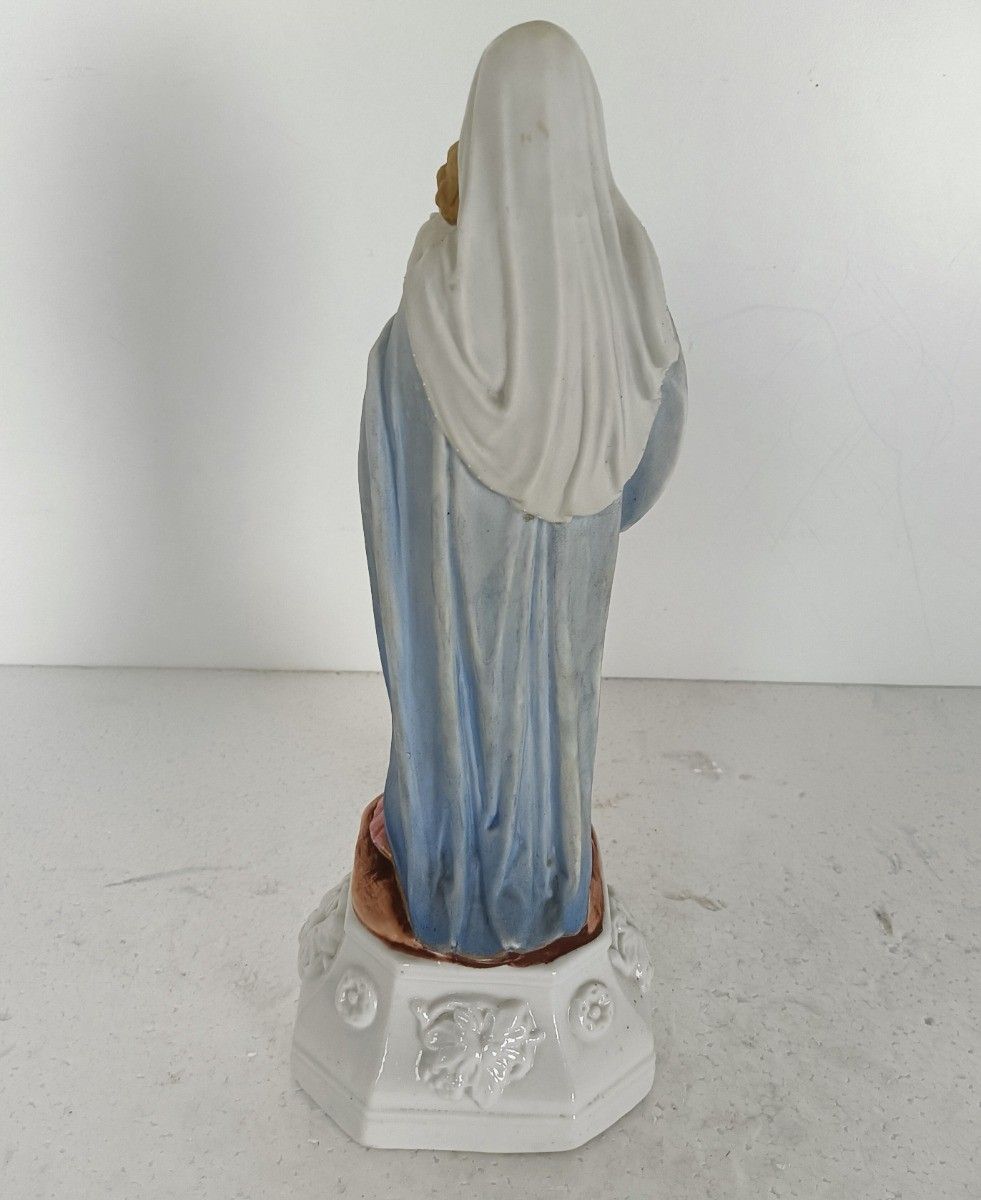 Antique Porcelain Bisque Statue Virgin Mary Our Lady Madonna With Infant Beautif photo vinterior