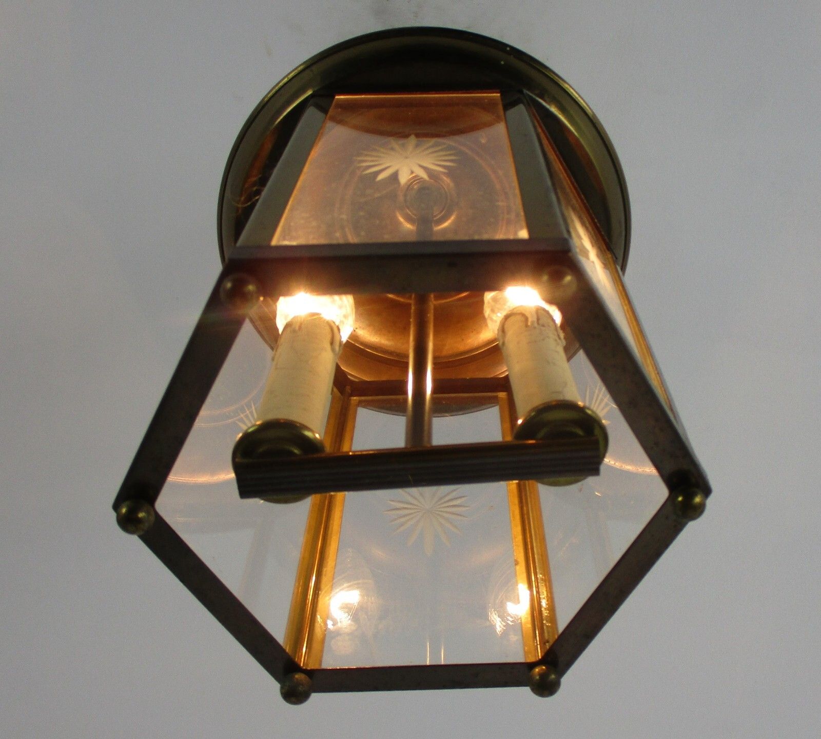 Hall Lamp Chandelier Etched Glass Vintage Hanging Light 2 Lights photo Lighting