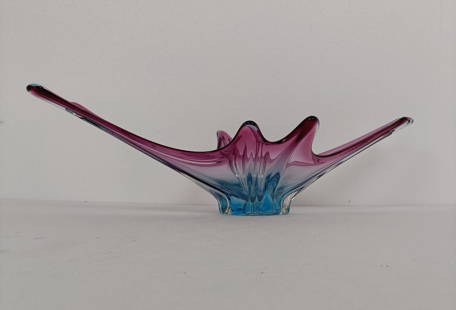 Gorgeous Bowl Dish Centerpiece Blue Cranberry Art Glass Murano Italy Vintage photo Home Decor