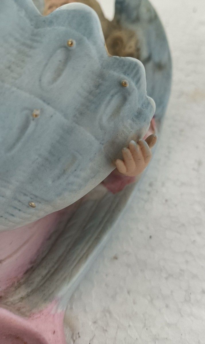 Holy Water Font Vessel Porcelain Antique Neo Gothic Angel Pastel Pink Blue Wall photo 129.0