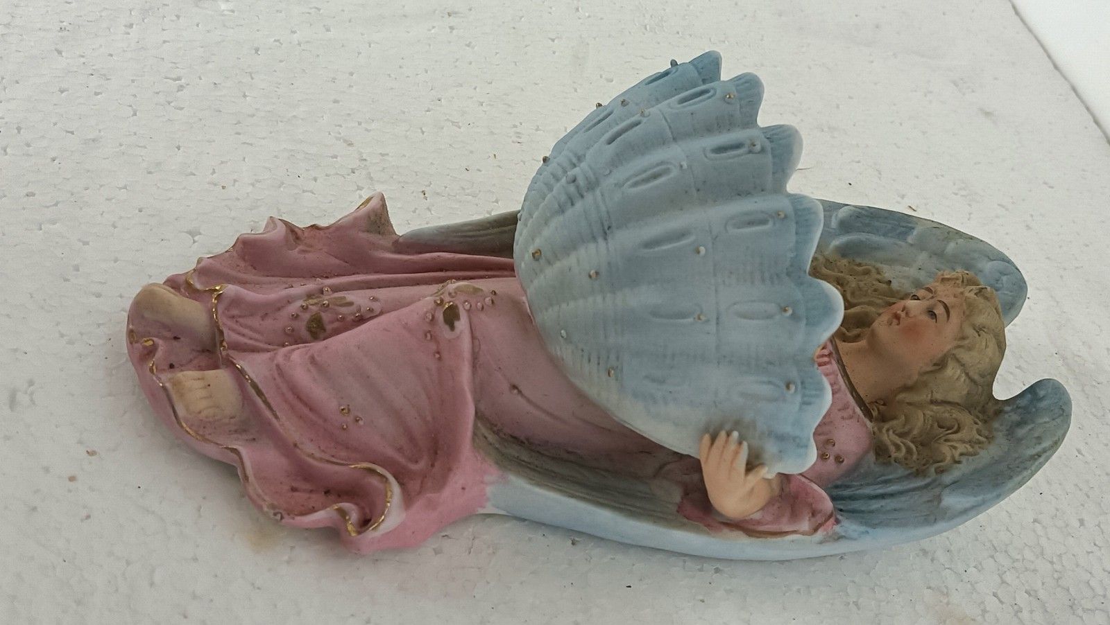photo furniture Holy Water Font Vessel Porcelain Antique Neo Gothic Angel Pastel Pink Blue Wall