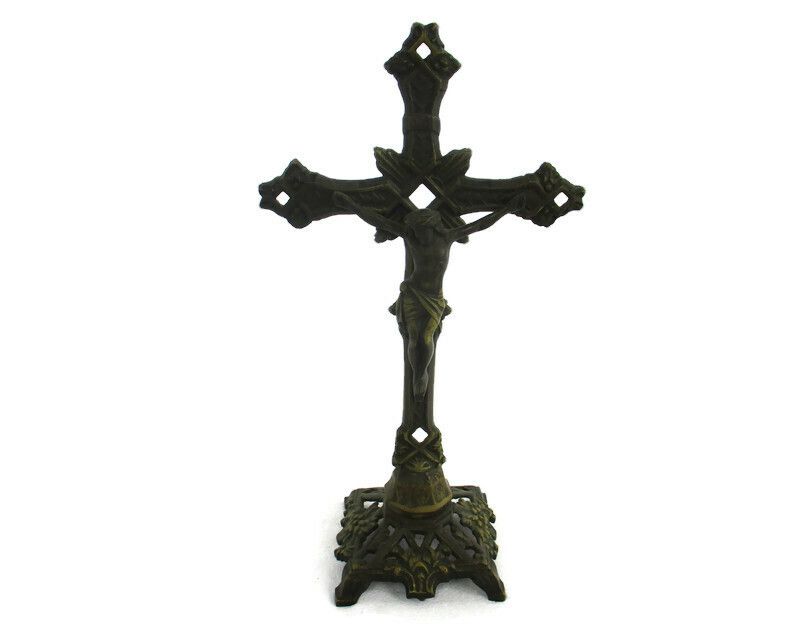 French  Standing Crucifix Corpus Christi Cross Jesus Christ Calvary Faux  Brass