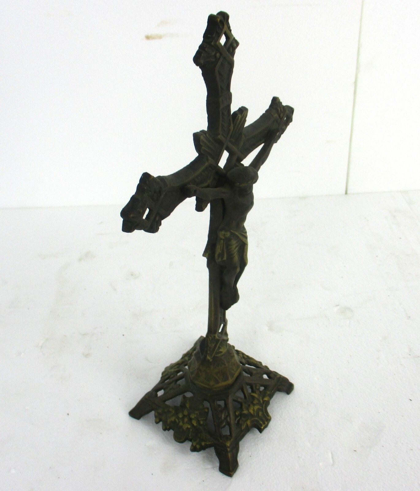 French  Standing Crucifix Corpus Christi Cross Jesus Christ Calvary Faux  Brass photo 204.0
