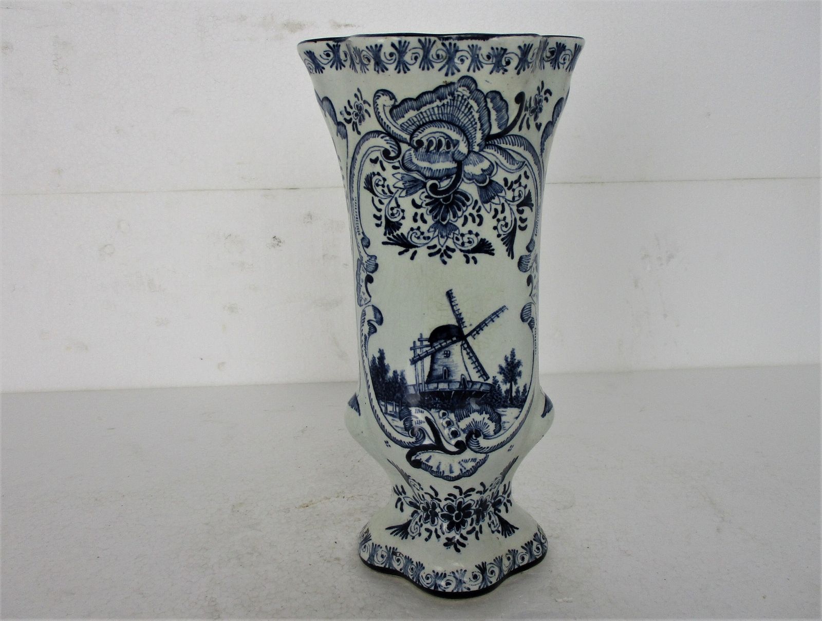 Antique Fazzoletto Vase Delft Holland Blue White Porcelain Marked Hand Painted W photo furniture