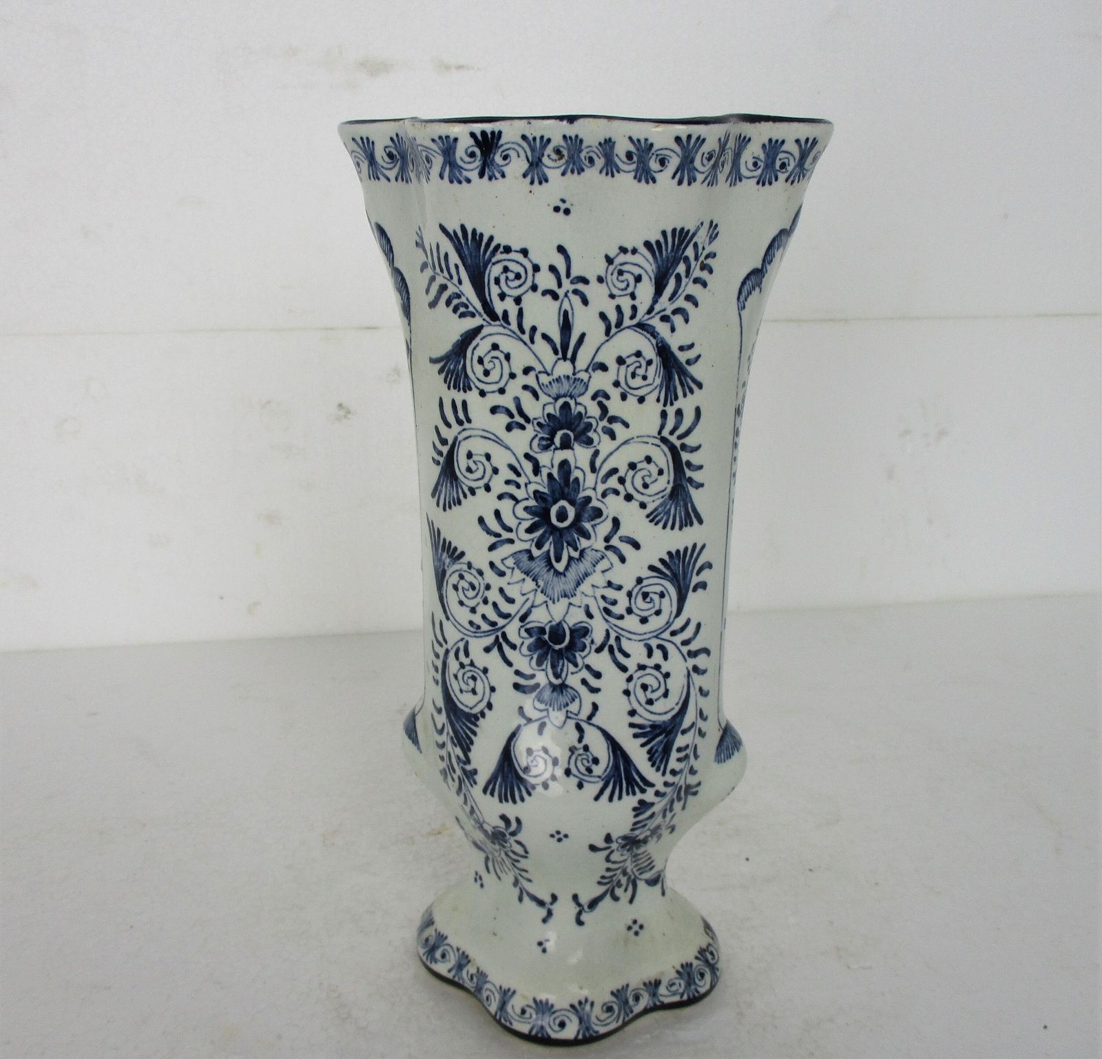 Antique Fazzoletto Vase Delft Holland Blue White Porcelain Marked Hand Painted W photo 89.0