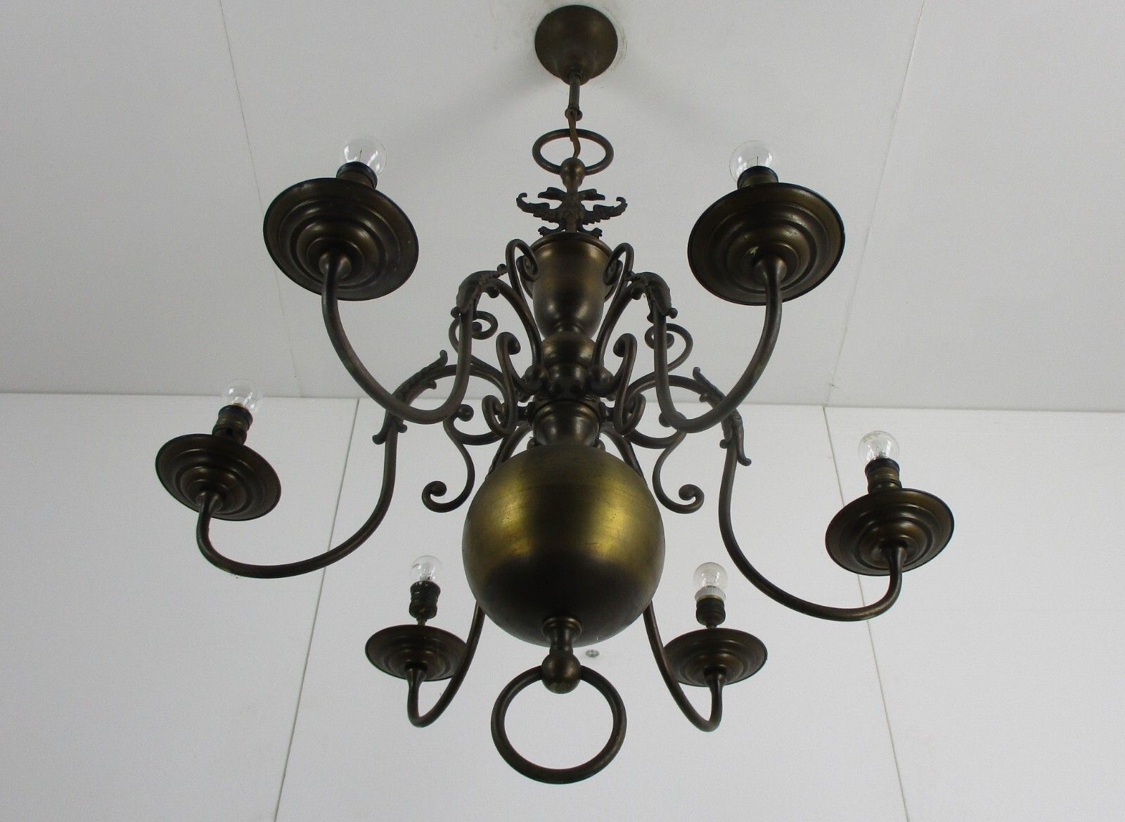 Flemish Dutch Chandelier 6 Arm Lights Brass Eagle Barn Country Style Gorgeous photo for sale