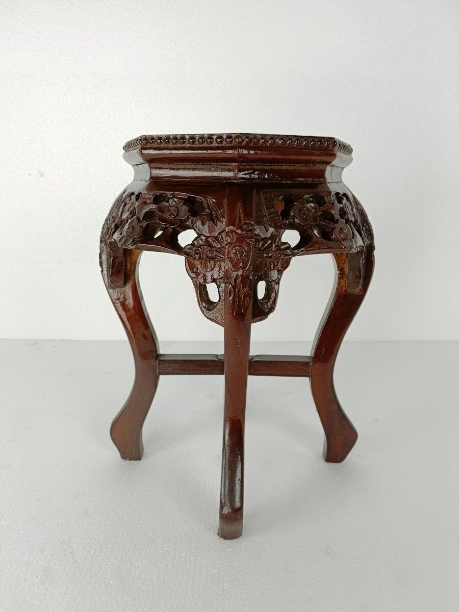 Carved Wood Rosewood Chinese Marble Top Hall Console Bonsai Table Pedestal Tabou photo Furniture